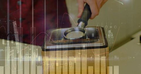 Barista Crafting Espresso with Financial Graph Overlay