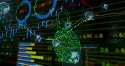 Digital Padlock with Analyzing Graphs and Data Streams - Download Free Stock Images Pikwizard.com