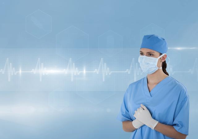 Digital composite of Nurse (women) with mask and glove