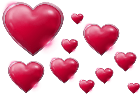 Red hearts on transparent background symbolizing love and romance