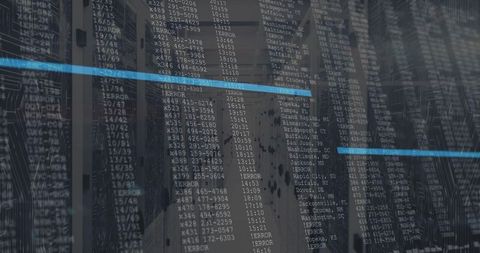 Server Racks Streaming Real-Time Telemetry with Cyan Light Streak in Data Center