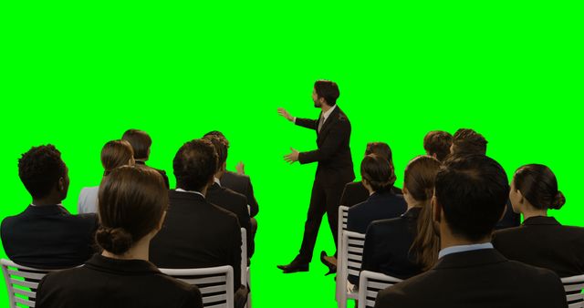 Business Leader Presenting Vision to Diverse Team on Green Screen - Download Free Stock Images Pikwizard.com