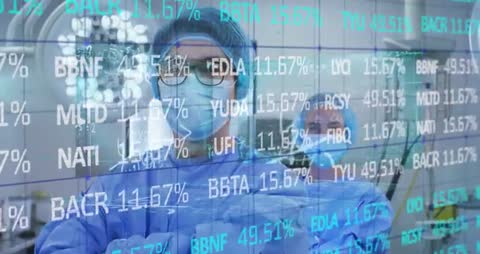 Surgeons with Futuristic Overlay Monitoring Patient Vitals