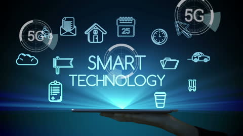 Smart Technology Elements and Digital Icons on Tablet