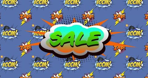 Retro Comic Style Sale Banner with Colorful Speech Bubbles