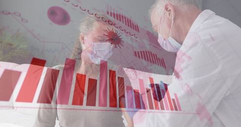 Doctor Administering Vaccine Amidst Medical Data Overlay