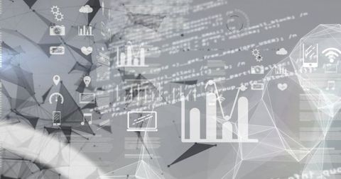 Futuristic Data Processing with Tech Icons and Network Connections - Download Free Stock Images Pikwizard.com