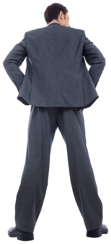 Confident Businessman In Gray Suit Standing Transparent View