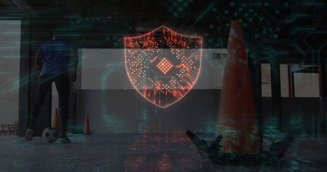 Duality of Culture and Technology in Dark Apartment, Bird Icon Hologram Concept