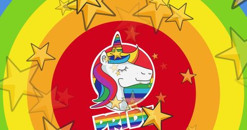 Colorful Unicorn with Pride Theme and Rainbow Stars