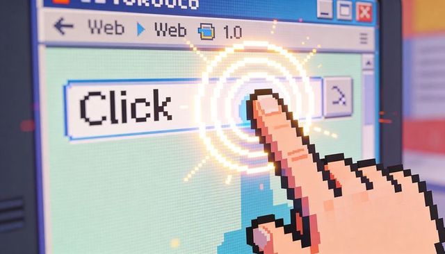 Pressing Pixelated Finger Clicking Retro GUI Click Button with Glowing Ring Effects