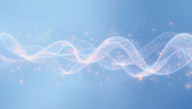 Translucent Mesh Waveform with Golden Sparks on Light Blue