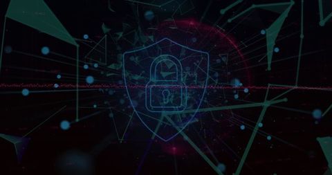 Digital Security Lock Shield on Cyber Network Background