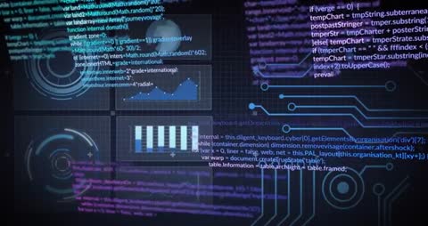 Futuristic Digital Interface with Code and Pulsing Circuits
