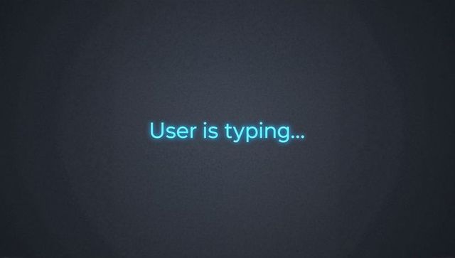 Neon typing indicator glowing cyan on dark textured background for chat ui and modern ux