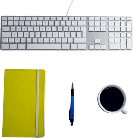 Creative desktop with transparent office supplies illustration