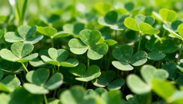 Close-up of Vibrant Clover Meadow Showing Heart-shaped Leaflets and Soft Sunlit Bokeh macro