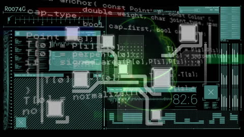 Digital Data Network with Green Glow and Processing Graphs