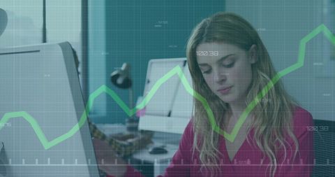 Businesswoman Analyzing Financial Charts on Computer