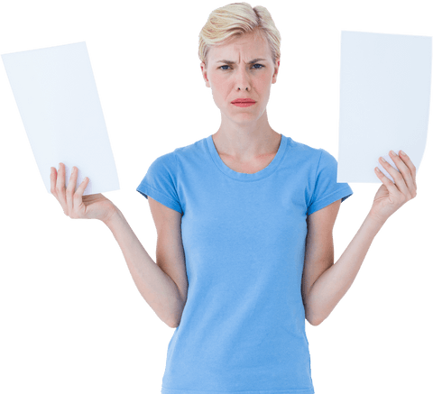 frustrated woman holding papers on transparent background - Download Free Stock Videos Pikwizard.com