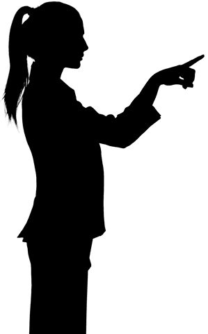 Silhouette of businesswoman pointing on transparent background, interface concept