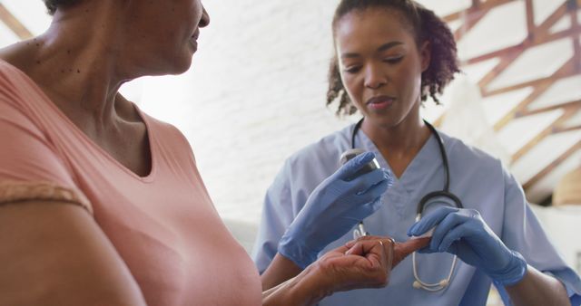 Female Nurse Caring for Elderly Woman with Blood Glucose Test - Download Free Stock Images Pikwizard.com