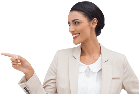 Confident Businesswoman Pointing Indicating Transparent Background