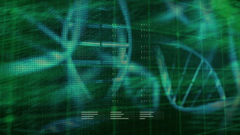 DNA Strands Animation with Data Processing Overlay