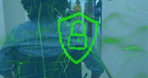 Cybersecurity Icon Overlay on Office Team