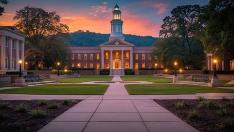 Neoclassical brick academic building at dusk on serene campus, knoxville concept