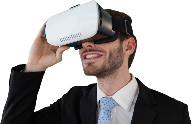 Businessman Exploring Virtual Reality with Transparent VR Headset - Download Free Stock Videos Pikwizard.com