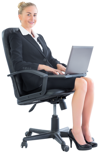 Transparent Image of Businesswoman Sitting in Swivel Chair with Laptop - Download Free Stock Videos Pikwizard.com