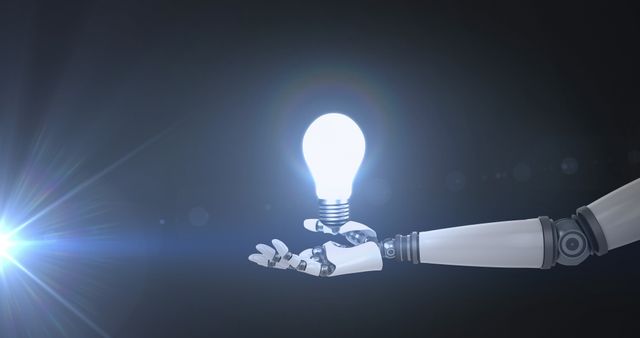 Robot Hand Holding Illuminated Light Bulb in Dark Space - Download Free Stock Images Pikwizard.com