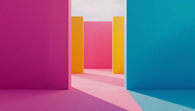 Colorful geometric corridor with abstract panels