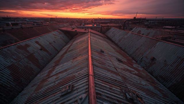 Industrial Roof Radiating Fiery Sunset Light