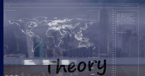 Futuristic virtual interface with world map and data visualization