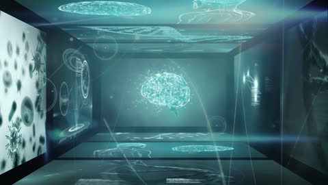 Futuristic Digital Interface with Brain and Data Visualizations