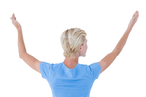 Blonde Woman Gesturing with Hands Raised Transparent Background - Download Free Stock Videos Pikwizard.com