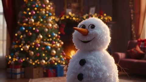 Festive Snowman and Decorated Tree Create Cozy Holiday Scene