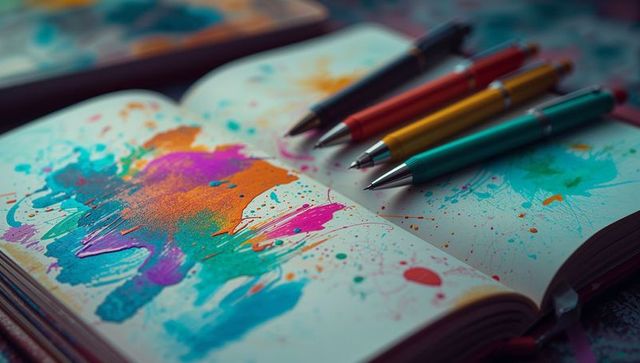 Vibrant artistic sketchbook with tools for creative inspiration