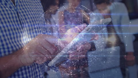 Businessman Using Tablet with Global Network Connection Overlay