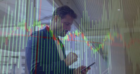 Businessman Analyzing Market Trends on Smartphone with Graphs Overlay - Download Free Stock Images Pikwizard.com