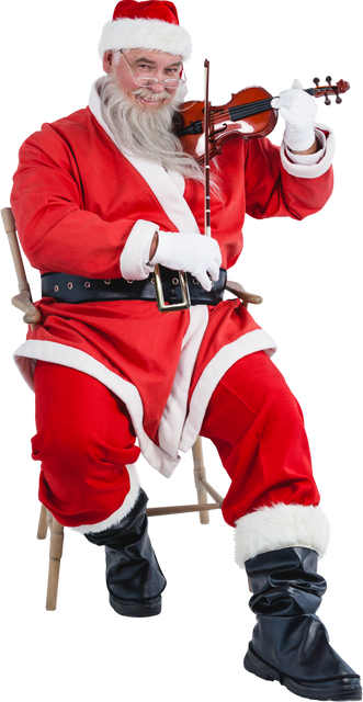 Smiling Santa Claus Playing Violin on Chair Transparent Background - Download Free Stock Videos Pikwizard.com