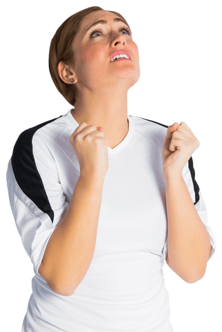 Nervous Fan Cheering in Transparent Jersey Expressing Anticipation