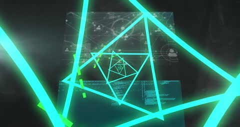 Animated Digital Interface with Geometric Data Flow Elements