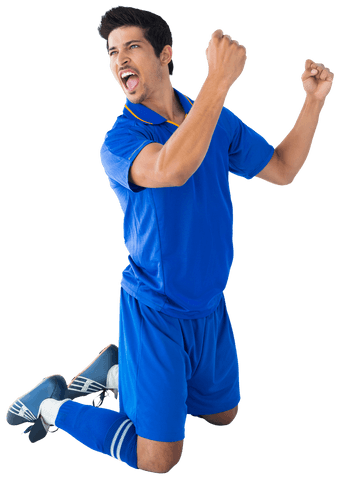 Energized Footballer Celebrating Victory on Transparent Background