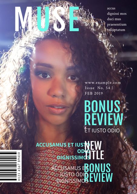 This image is ideal for illustrating contemporary fashion and lifestyle themes on magazine covers or promotional materials. The confident expression of the woman, coupled with the trendy and bold design elements, makes it perfect for attracting a modern, sophisticated audience. Can be used for showcasing beauty, style, and empowerment.