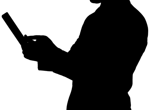 Digital portable technology: transparent woman using tablet silhouette