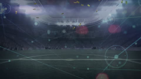 Digital Network Overlay in Soccer Stadium with Celebratory Atmosphere