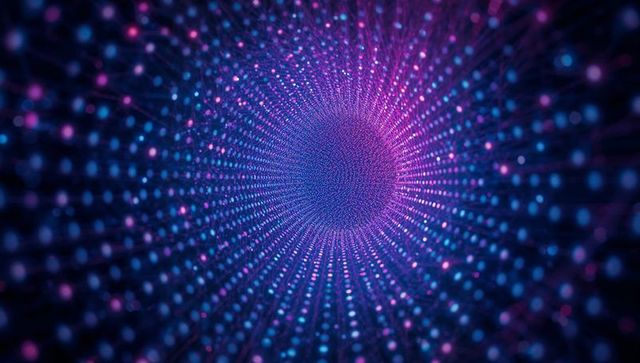 Glowing Neon Spheres Forming Futuristic 3D Tunnel